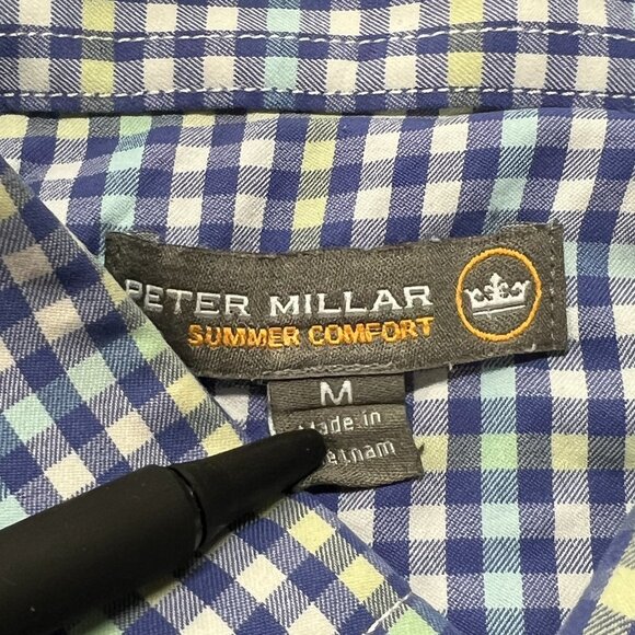 Peter Millar Summer Comfort Button Down Shirt Mens Medium Nylon Blue Check L/S - Picture 5 of 9